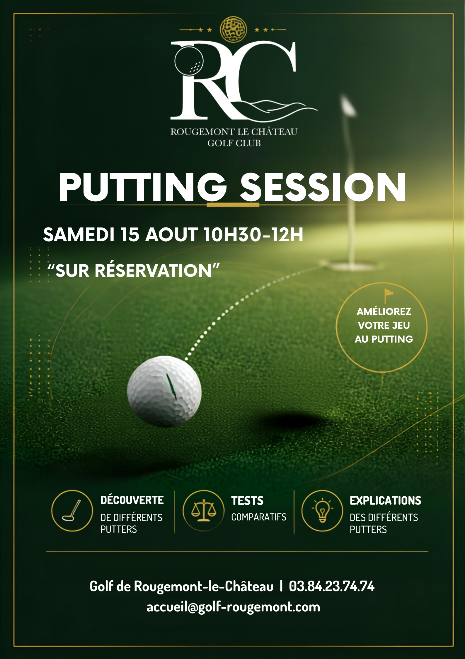 Putting session, samedi 15 août 10h30-12h, sur réservation
