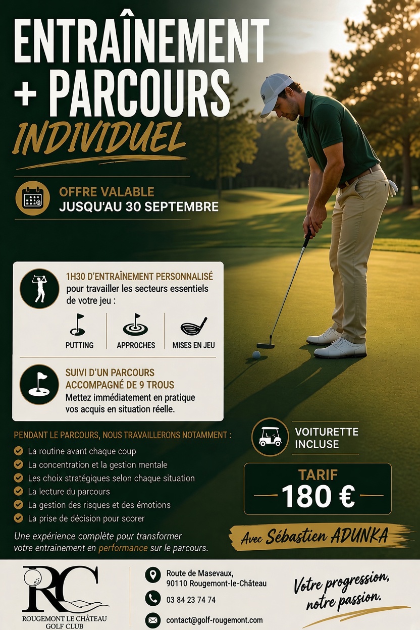 Entraînement + parcours individuel avec Sébastien Adunka, 180€, jusqu'au 30 septembre
